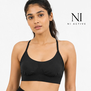 NI ACTIVE Women's Seamless Crisscross Back Sports Bra Medium Support Yoga Top Solid Black OEM/ODM Custom Design Sports Bra - Product Image 4