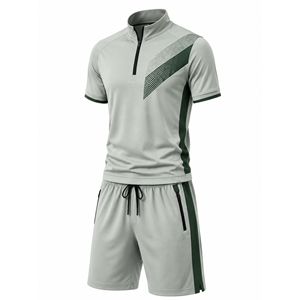 Grace Collection Men's Streetwear <b>Hooded</b> Quarter-<b>Zip</b> Short-Sleeve Top Shorts Set Quick Dry Fleece 100% Polyester Winter Solid - Product Image 1