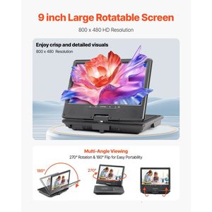 Schermo HD Portatile Girevole da 9 Pollici per Lettore DVD con Batteria Ricaricabile Integrata da 4 Ore, Supporto TV/USB Dual Sync - Product Image 2
