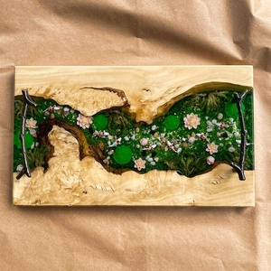 Plateau de service en résine écologique modelé à la main, motif rivière et poissons Koi, plateau de charcuterie, plateau pour bassin à Koi, cadeau de pendaison de crémaillère - Product Image 6