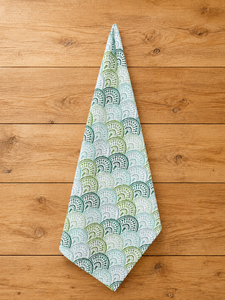 Essuie-tout de cuisine imprimé vert et blanc |   Essuie-tout décoratif à motif festonné |   Essuie-tout réutilisable en coton et lin pour la cuisine - Product Image 4