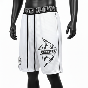 Pantalones cortos deportivos de malla para hombre, de alta calidad, 150 GSM, poliéster, secado rápido, diseño de panel blanco, impresión personalizada, pantalones cortos de malla para entrenamiento. - Product Image 4