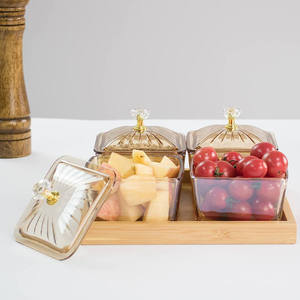 Wooden Walnut <b>Snack</b> Tray Dry Fruit Serving Tray Glass Bowls Partition Candy Dessert Dish Kitchen Tableware Wholesale OEM - Product Image 4
