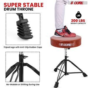 5 Core Drum Throne 3" Thick <b>Padded</b> Guitar Stool 200Lb Capacity Heavy Duty Adjustable Drummer <b>Chair</b> - Product Image 6