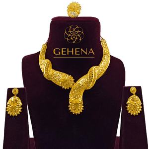 Ensemble collier, boucles d'oreilles et bague pour femme, plaqué or 24 carats, 5 g, nouveau design élégant et magnifique - Product Image 1