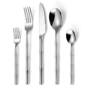 Ensemble de couverts élégants en métal avec manches en bois, finition miroir, couverts durables pour les mariages, la restauration et la table - Product Image 2