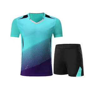 เสื้อยืดเทนนิสชายแบบแห้งเร็วพิมพ์ลายดิจิทัลใหม่พร้อมกางเกงขาสั้น โพลีเอสเตอร์ระบายอากาศ ชุดแบดมินตัน ป้องกันรังสียูวี ขายส่ง - Product Image 4