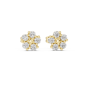 ต่างหูเพชรทรงกลมเพาะเลี้ยงในห้องปฏิบัติการ ทองคำ 14K 18K สีเหลือง ประดับดาว ลายดอกไม้ 0.35 กะรัต DEF VVS เครื่องประดับแฟชั่น ODM - Product Image 3