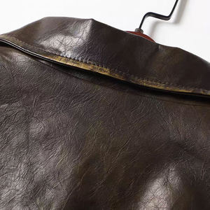 Veste moto en cuir véritable pour homme, couleur unie, col rabattable, fermeture éclair, vêtements décontractés d'automne - Product Image 4