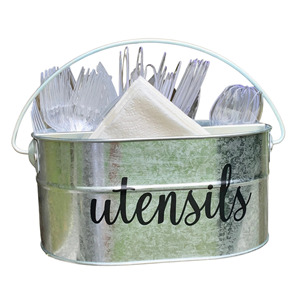 Organizador de utensilios de cocina de metal galvanizado estilo rústico con asa, 6 compartimentos, para cubiertos y vajilla, para encimera de cocina - Product Image 1