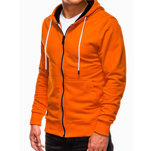 Solid Color Fleece Casual Spring Wear <b>Zip</b>-Up Embroidered Regular Fit Long Sleeve Cotton + Fleece Knitted Hoodie Sweatshirt - Product Image 1