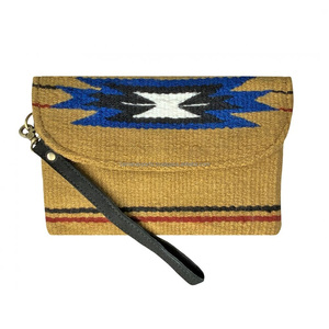 100% Wool Tan Southwest Design Saddle Blanket <b>Wristlet</b> With Magnet Closure & Inside Pockets Bohemian Style Top Supplier - Product Image 3