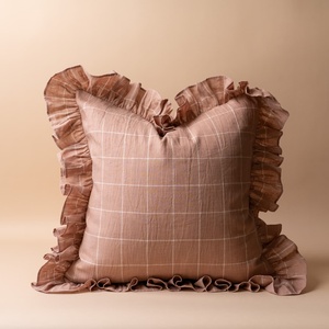 Magnifique taie d'oreiller en coton faite à la main, rose sauge, à volants, en tissu à larges rayures, avec fermeture éclair discrète, tissée à la main, pour la maison, l'hôtel, Noël - Product Image 1