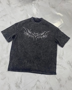 Custom Vintage Acid Wash 280GSM Heavy Cotton T Shirt Screen Printing Gothic Tribal <b>Back</b> Graphic Logo Oversized <b>Drop</b> Shoulder - Product Image 4