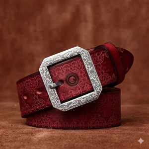 Ceinture en cuir véritable avec texture ondulée sculptée, style western cowboy, vintage, rustique, accessoire de mode décontracté fait à la main - Product Image 3