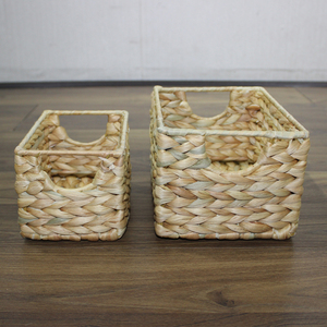 Natural Rustic Eco-Friendly Water Hyacinth <b>Rectangular</b> Nesting <b>Baskets</b> with Handles for Kitchen <b>Storage</b> - Product Image 2
