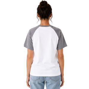 <b>Women</b> <b>White</b> and Gray Raglan T Shirt Minimal Botanical Geometric Print Crew Neck Short Sleeve Cotton Casual Tee Custom OEM ODM - Product Image 2