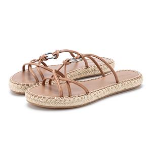 OEM ODM Women's Leather Strappy <b>Flat</b> Sandals Slip-On <b>Sole</b> Breathable Rubber Jute Braid Open Toe Spring/Summer Footwear Made BD - Product Image 3