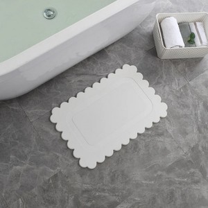Modern White Rectangular Bath Mat With Scalloped <b>Edge</b> Non-Slip <b>Rubber</b> Backing For Bathroom Floor - Product Image 6