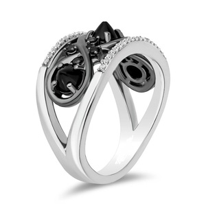 Bague de luxe en argent sterling 925 plaqué or avec sertissage clos, perle d'eau douce et diamants noirs transparents taille brillant – Collection Imperial Jewels - Product Image 2