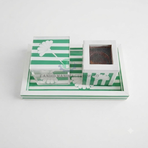 Quemador de Incienso con Incrustaciones de Concha Verde y Blanca, Set de Bandeja y Caja para Bakhoor Mubkhar, Hecho a Mano, Aromaterapia para Decoración Religiosa - Product Image 1