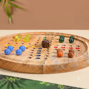 Jeu de société Ludo en bois artisanal avec billes colorées et dés – Jeu de stratégie familial haut de gamme pour un plaisir familial sans fin - Product Image 2