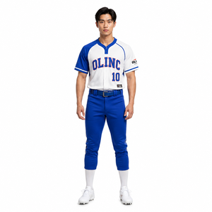 ชุดยูนิฟอร์มเบสบอลแบบเรโทรทรงไม่สมมาตรสั่งทำพิเศษ 180GSM เสื้อเจอร์ซีย์คอวีแบบดูดซับความชื้นและกางเกงขายาว ชุดทีมชาย OEM - Product Image 1