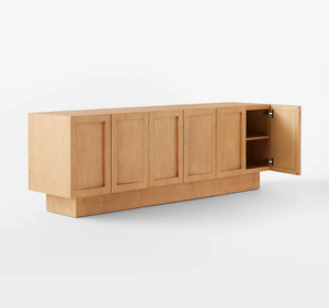 Scandinavian Modern Plinth Base Solid Teak <b>Sideboard</b> Credenza Luxury Kitchen Buffet Cabinet with Six Doors <b>Storage</b> - Product Image 3