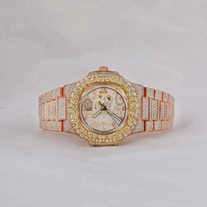 Montre Chronographe Entièrement Sertie de Moissanite, Diamants et Cristaux de Saphir, Or Rose, Quartz de Luxe, Haute Qualité pour Hommes, Vente en Gros Direct Usine - Product Image 1