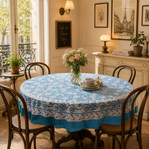Blue <b>White</b> Cotton Elegant Jaipuri Block Print <b>Table</b> <b>Cover</b> Customized Floral Pattern Durable Eco-Friendly Weddings Parties Gifts - Product Image 5