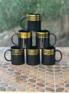 Oriental Ceramic <b>Mug</b> Set With Gold Floral Pattern 6 Pieces In Grid <b>Box</b> For Gift - Product Image 1