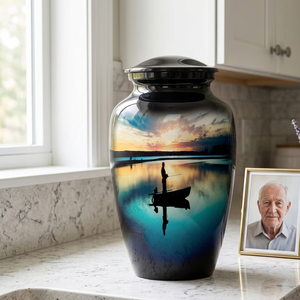 Serene Fishing Scene Urn - Large Adult Ashes <b>Memorial</b> Container - Product Image 2