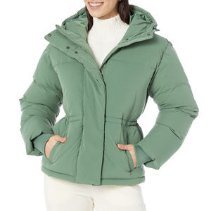 Chaqueta Acolchada Verde con Capucha para Mujer, Ropa de Invierno Informal, Color Sólido, Exterior de Poliéster, Cierre de Cremallera, Ajuste Grueso, Cintura Ajustable - Product Image 6