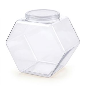 Clear PET Hexagon Shape Transparent <b>Plastic</b> Candy Storage <b>Jar</b> Screw <b>Lid</b> Food Snacks Pavico Brand Custom Logo Vietnam Factory - Product Image 1