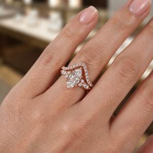 Anillo de Compromiso con Diamante Marquise VBSR-21 E Color VS1, Conjunto de Anillos de Novia con Diamante Cultivado en Laboratorio de 1.70CT y Anillo de Banda a Juego de 0.20CT - Product Image 1