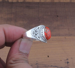 Custom Design Orange Turquoise Bezel Setting Sterling Silver Women's Wedding Ring Fashion <b>Jewelry</b> - Product Image 3