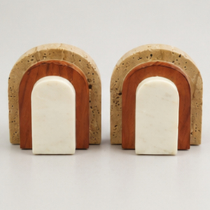 Ensemble de serre-livres modernes en bois, design arqué, pierre sculptée, décoration d'intérieur - Product Image 1