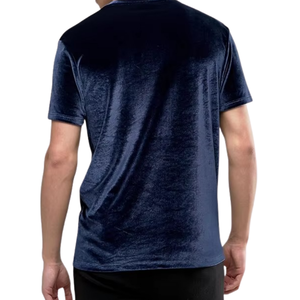 Camiseta de Manga Corta de Terciopelo para Hombre, Corte Ajustado, Color Azul Medianoche, Estilo Deportivo de Lujo, Elástica, para Gimnasio, Ropa Deportiva de Alto Rendimiento - Product Image 2
