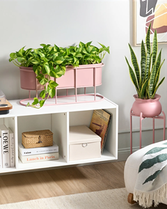 Maceta Moderna de Metal Rosa con Soporte de Hierro a Juego, Maceta Ovalada Decorativa para Interiores, Exteriores, Jardín, Hogar y Patio - Product Image 4