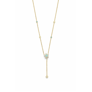 Collier en Y minimaliste floral en argent sterling 925 plaqué or rose avec turquoise et diamant serti clos, chaîne pour femme, cadeau - Product Image 2