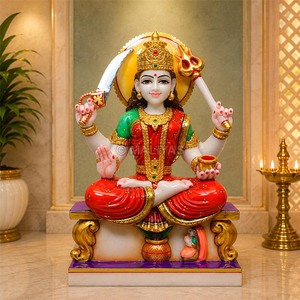 Statue de Santoshi Mata en marbre de qualité supérieure avec épée et trishul |   Marbre Santoshi Maa Murti, Idole de la déesse sculptée à la main pour la maison et le temple - Product Image 1