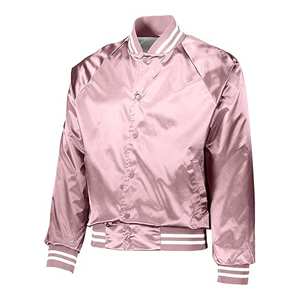 Chaqueta universitaria de satén personalizada para hombre, abrigo de bombardero de béisbol bordado, cuello levantado, botones a presión delanteros, venta al por mayor, OEM/ODM para invierno - Product Image 4