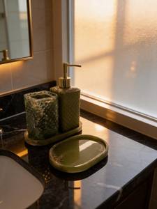 Olive Green Resin <b>Bathroom</b> <b>Accessories</b> <b>Set</b> Handmade Soap Dispenser and Tray Spa Style Vanity Organizer Modern <b>Bathroom</b> Decor - Product Image 6
