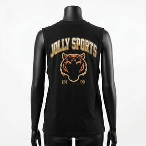 Camiseta sin mangas para mujer, de algodón jersey, negra, tela suave, ligera, con impresión de logotipo personalizado, camisetas de algodón sin mangas para mujer - Product Image 2