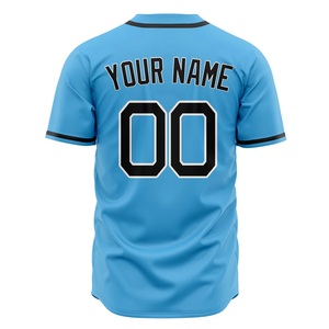 Camiseta de Béisbol Azul Claro Personalizada con Ribete Negro, Nombre del Equipo Impreso, 00, Cierre de Botones, Manga Corta, para Hombres Adultos - Product Image 3