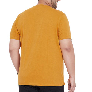 T-shirt à manches courtes jaune moutarde pour homme, col rond, décontracté, couleur unie, jersey en coton, teinture unie, coupe classique - Product Image 5