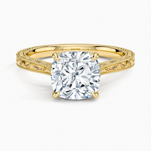 Bague de fiançailles en moissanite taille coussin 2 carats, bague de mariée solitaire gravée vintage - Product Image 1