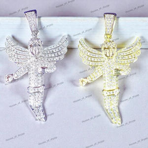 จี้รูปนางฟ้าประดับเพชรโมอิสซาไนต์สีเงิน สไตล์ฮิปฮอป พร้อมปีกประดับอย่างละเอียด สร้อยคอสุดหรู - Product Image 2