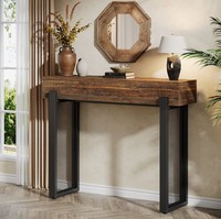 Table console industrielle en bois avec base en métal, meuble moderne pour entrée et salon