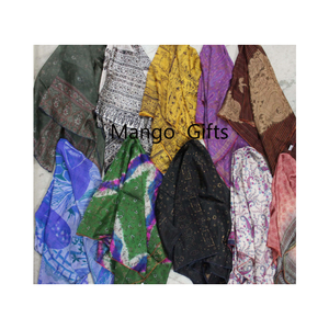 Sari de Seda Indio Vintage, Bufanda, Chal, Dupatta, Pañuelo para la Cabeza, Talla Grande, Estilo Boho, para Bodas, Festivales, Regalo Tradicional, Hecho a Mano, Elegante - Product Image 1